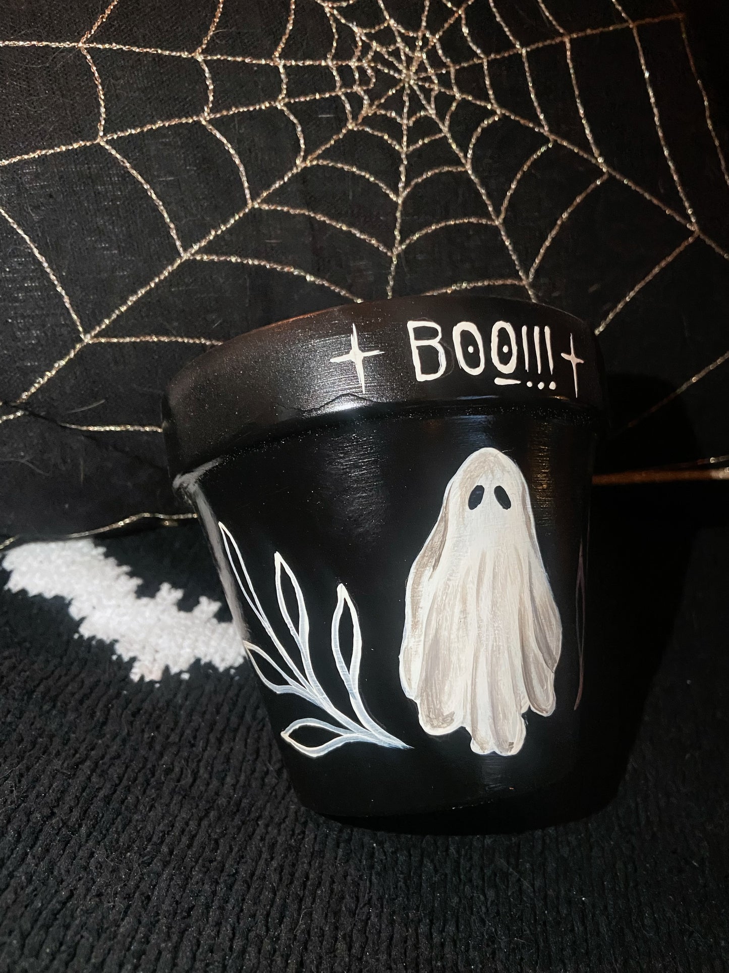 4 Inch Hand Painted Ghost Pot